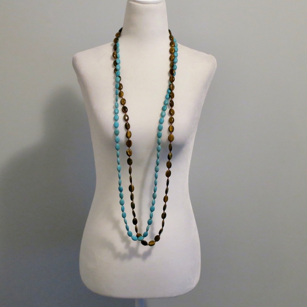 Set of two long necklaces - turquoise and brown